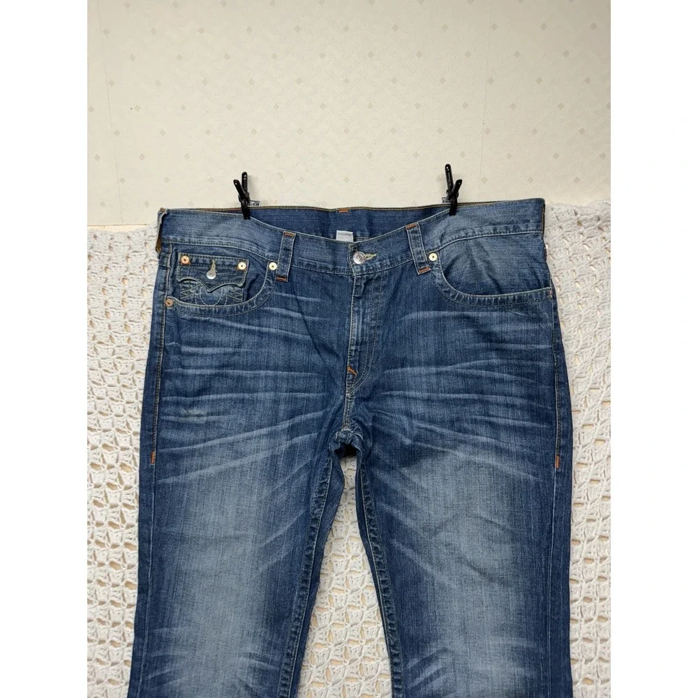 True Religion World Tour Men's Jeans Tag 42 Fits W44 L34 Blue Denim Straight Leg